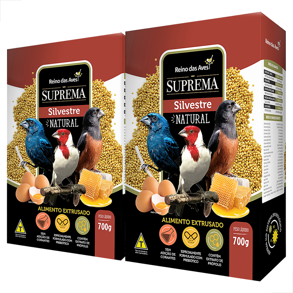KIT 2 UN Ração Suprema Silvestre Natural Azulão Galo Campina Raçao Reino das Aves