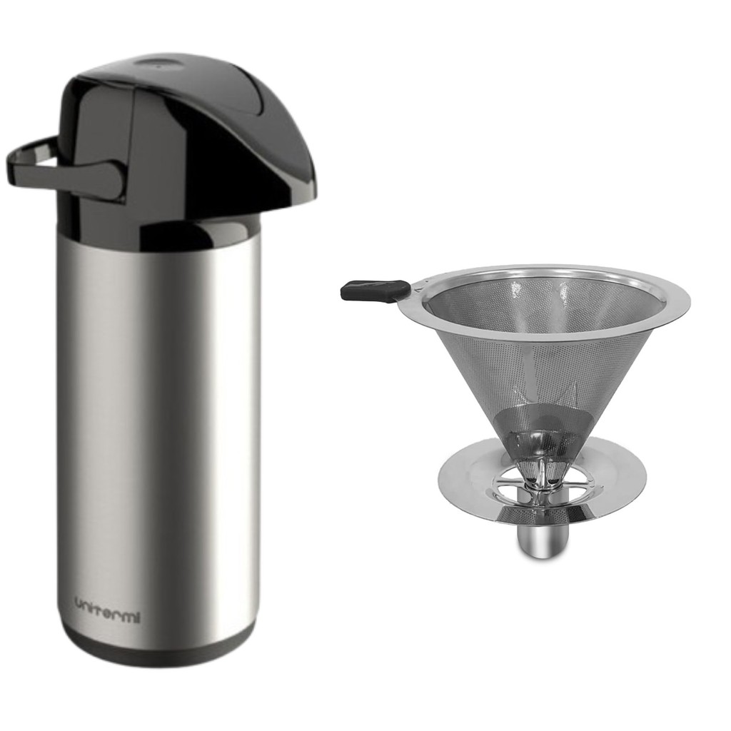 Kit Garrafa Térmica 1 Litro Inox + Coador Ecológico Inox T103 Unitermi