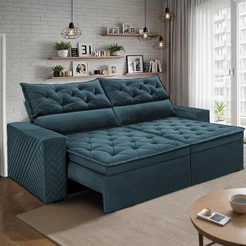 Sofá Retrátil e Reclinável 2,00m Essence Velusoft Petróleo Cama inBox