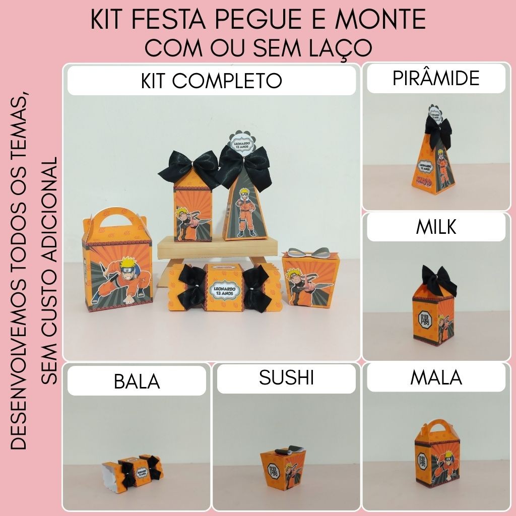 Kit Festa Naruto PEGUE E MONTE PERSONALIZADO Lembrancinhas Aniversário Caixinhas Papelaria