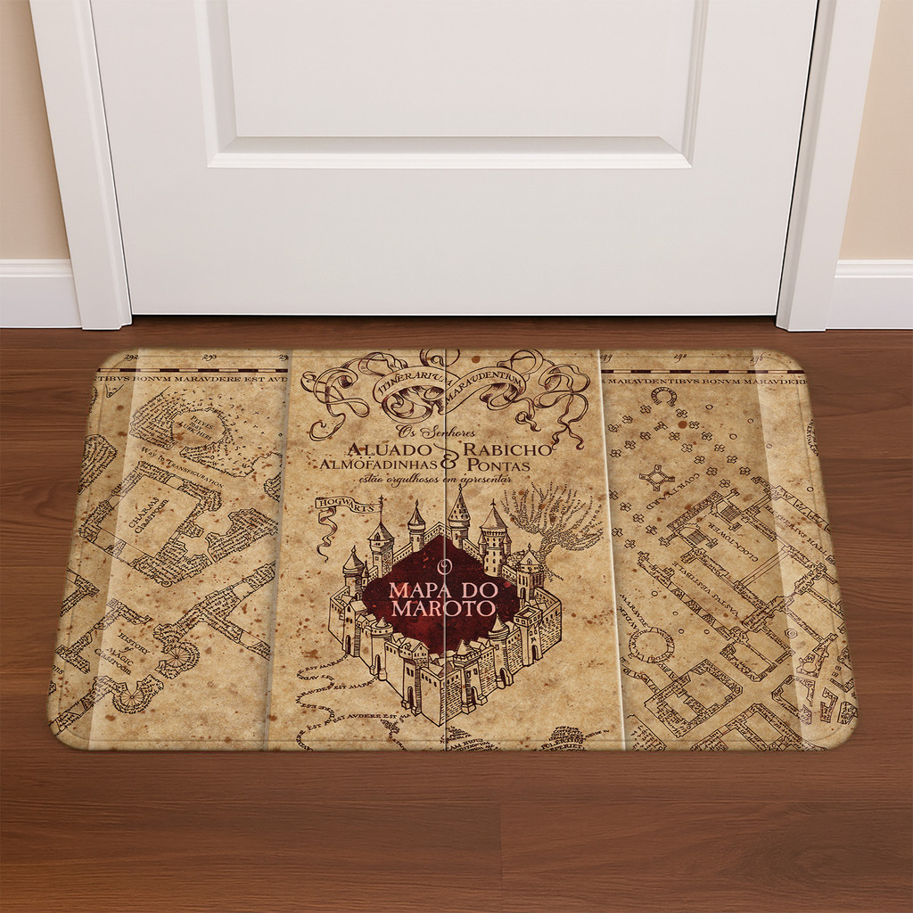 Tapete de Porta Harry Potter Mapa do Maroto HP 60×40 Decorativo, Antiderrapante, Costura Reforçada – Modelos Variados