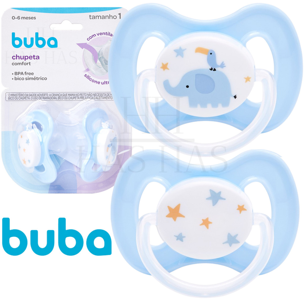 Kit 2 Chupetas Silicone Confort Ultra Soft 0-6 Meses Tamanho 1 Recém Nascido Bebe Bico Azul Buba