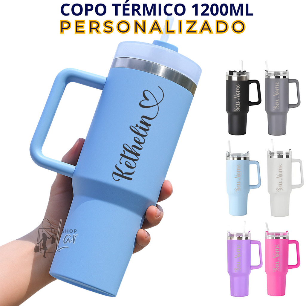 Copo Térmico Inox 1200ml Com Alça E Canudo Personalizado Com Nome em Oferta na Shopee