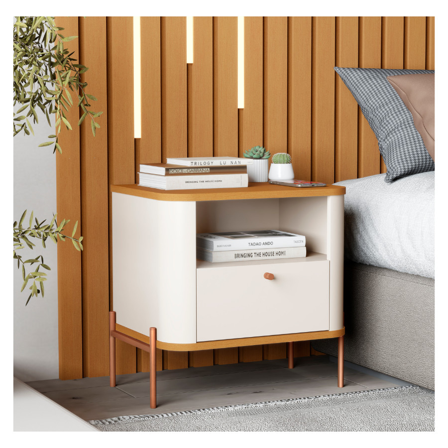 Mesa Cabeceira Tucupí Slim Off Nature Bronze JB Bechara Moderna para Quarto Casal ou Solteiro