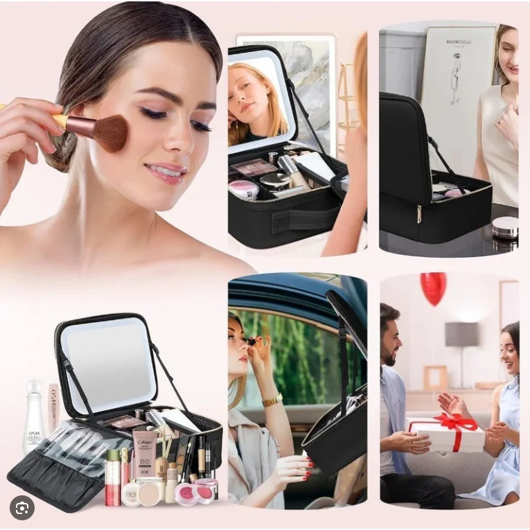 Kit Maleta Maquiagem completo Profissional Com Espelho e Luz Led e paleta de maquiagem · foto 2