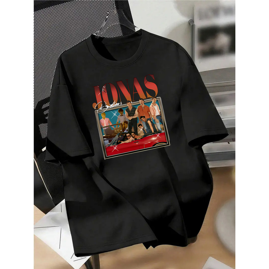 Camiseta Plus Size Unissex Versátil De Algodão Com Estampa Da Banda JONAS BROTHERS