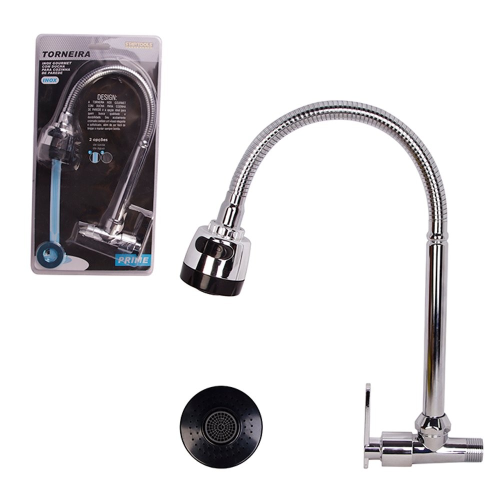 Torneira Gourmet de Parede com Ducha Para Cozinha - Inox