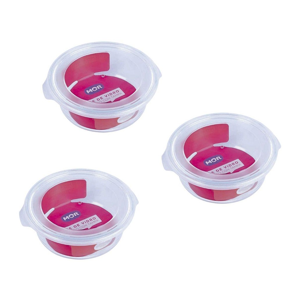 Kit 3 Potes Hermético Marmita de Vidro Redondo 620ml Mor em Oferta na Shopee