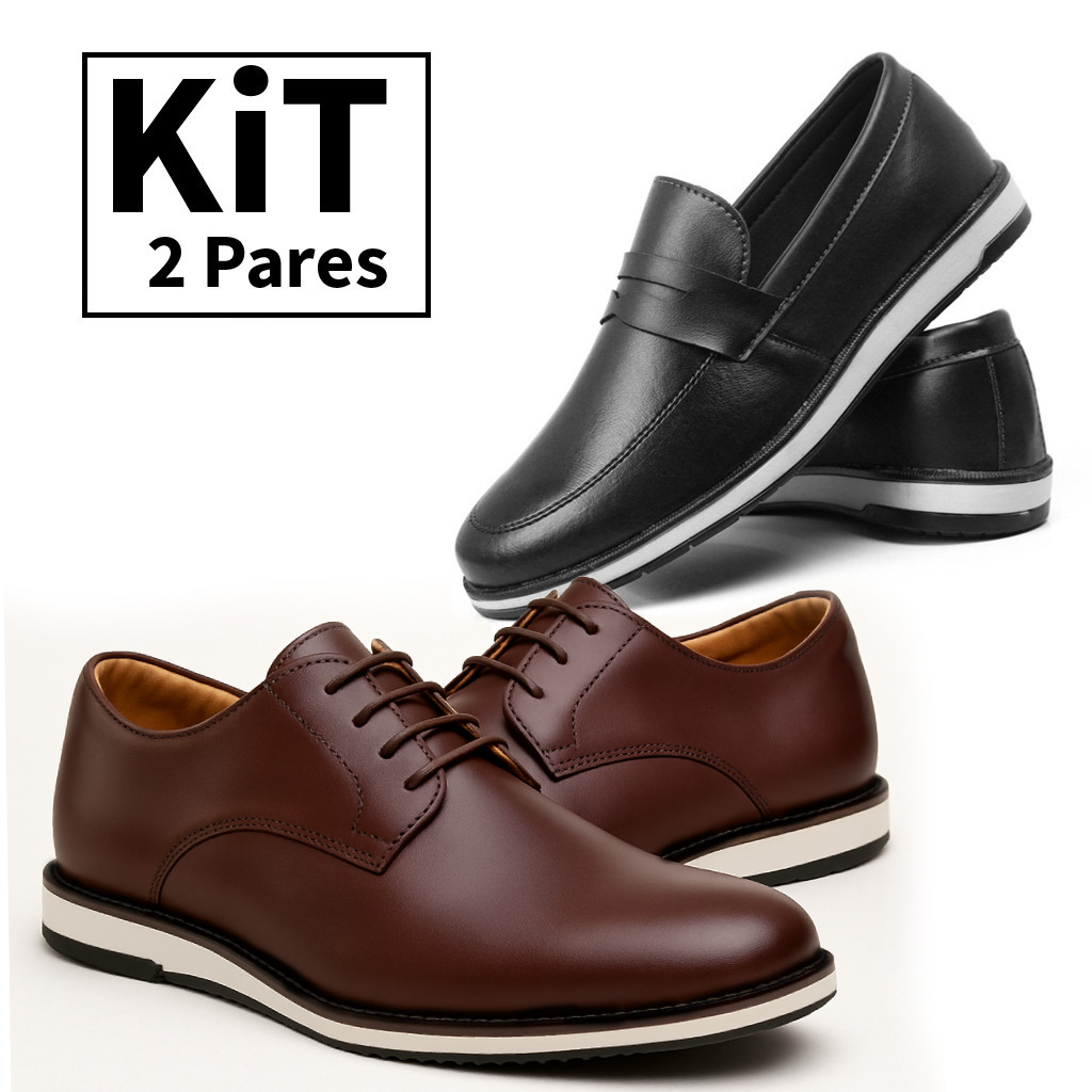 Kit 2 Pares Sapato Masculino Social Loafer + Oxford Casual Elegante Confortável para Trabalho Escritório Eventos
