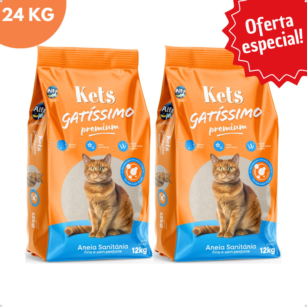 Kit 2 Areia Sanitária Higiênica Natural Argila Gatos Premium Gatissimo Sem Perfume Grãos Médios 12Kg em Oferta na Shopee