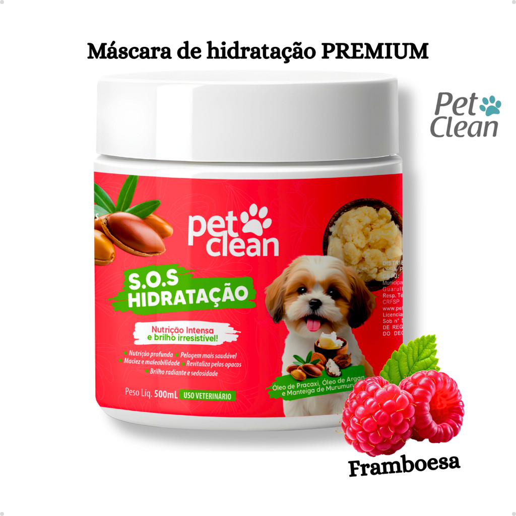 Máscara de Hidratação Premium Nutrição Vitaminas A E p Pelos Cachorro Gato Framboesa 500g Pet Clean em Oferta na Shopee