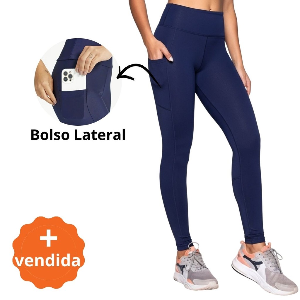Calça Legging Feminina Fitness Com Bolso Lateral Cintura Alta Zero Transparência