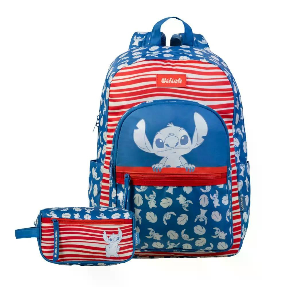 Kit Mochila e Necessaire Feminina Stitch Happiness Azul