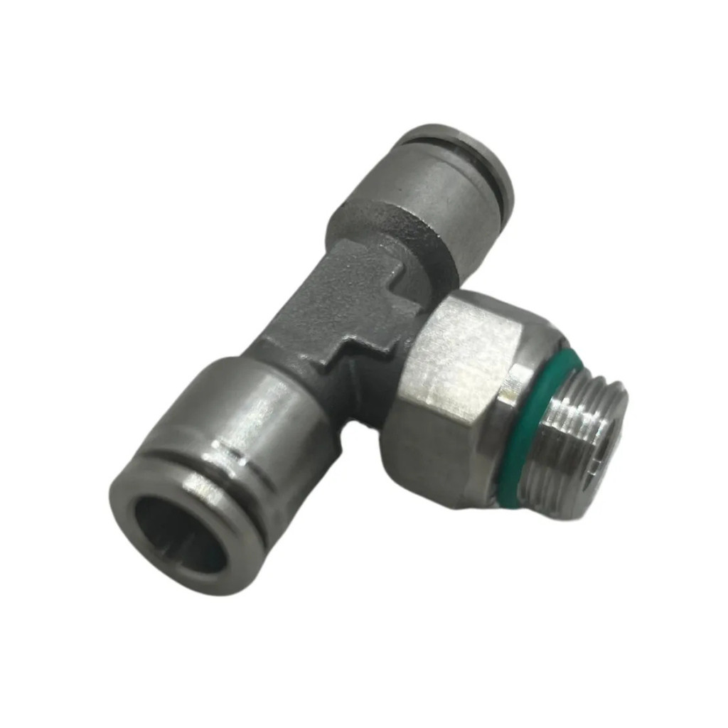 Conector inox pneumático tee 8mm rosca central 1/8 bsp macho