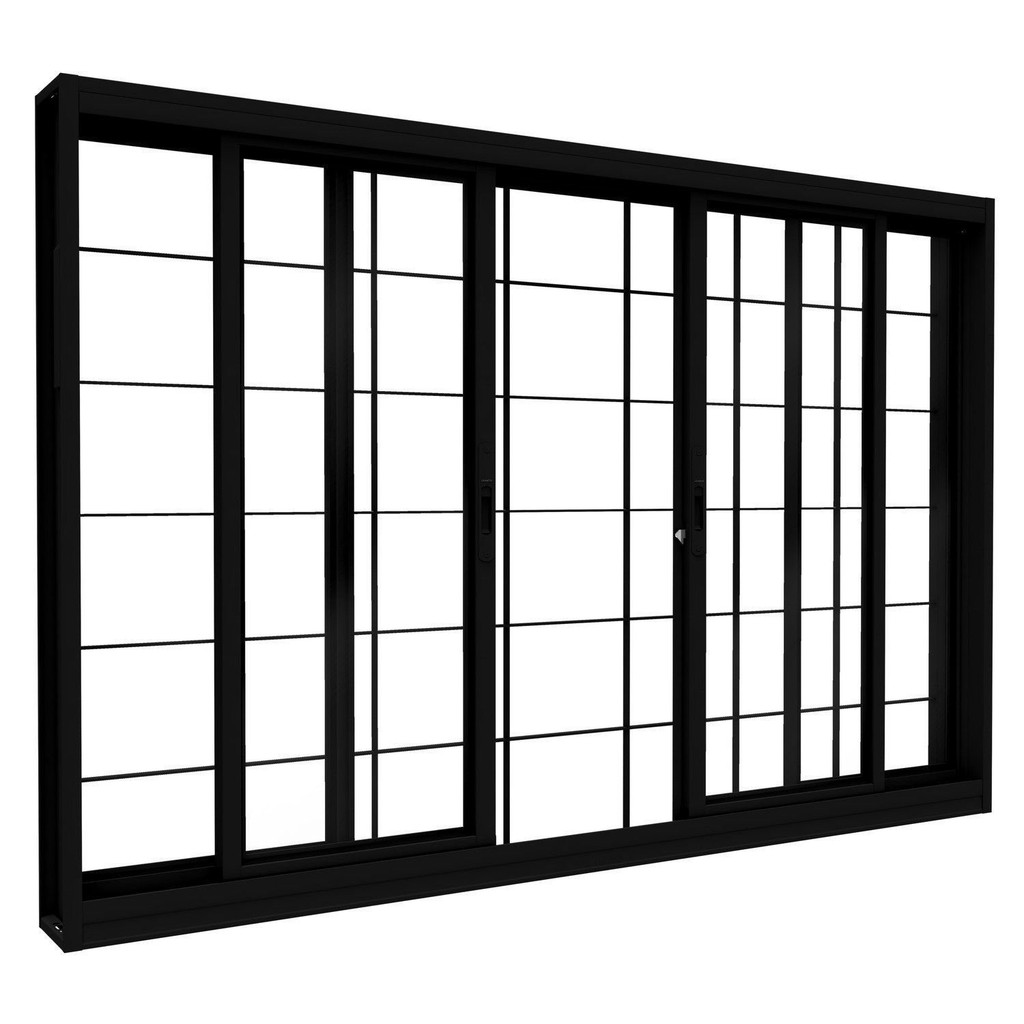 Janela de Aço de Correr Central 4 Folhas com Grade Quadrada e Fecho Embutido em Oferta na Shopee