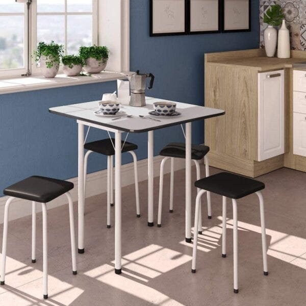 Conjunto Mesa Dobrável 4 Lugares Asti Branco/Preto em Oferta na Shopee