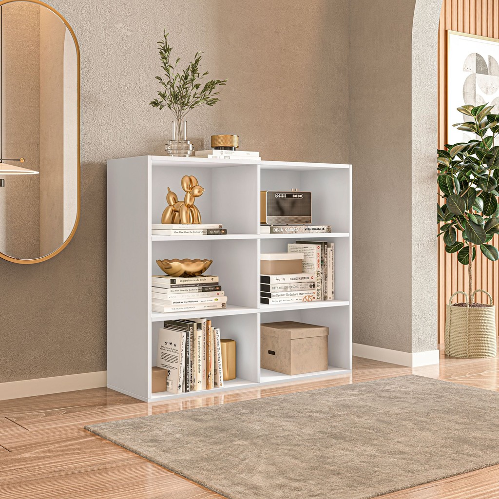 Estante para Livros Multiuso 6 Nichos 84,5cmx90cm Geórgia Branco em Oferta na Shopee