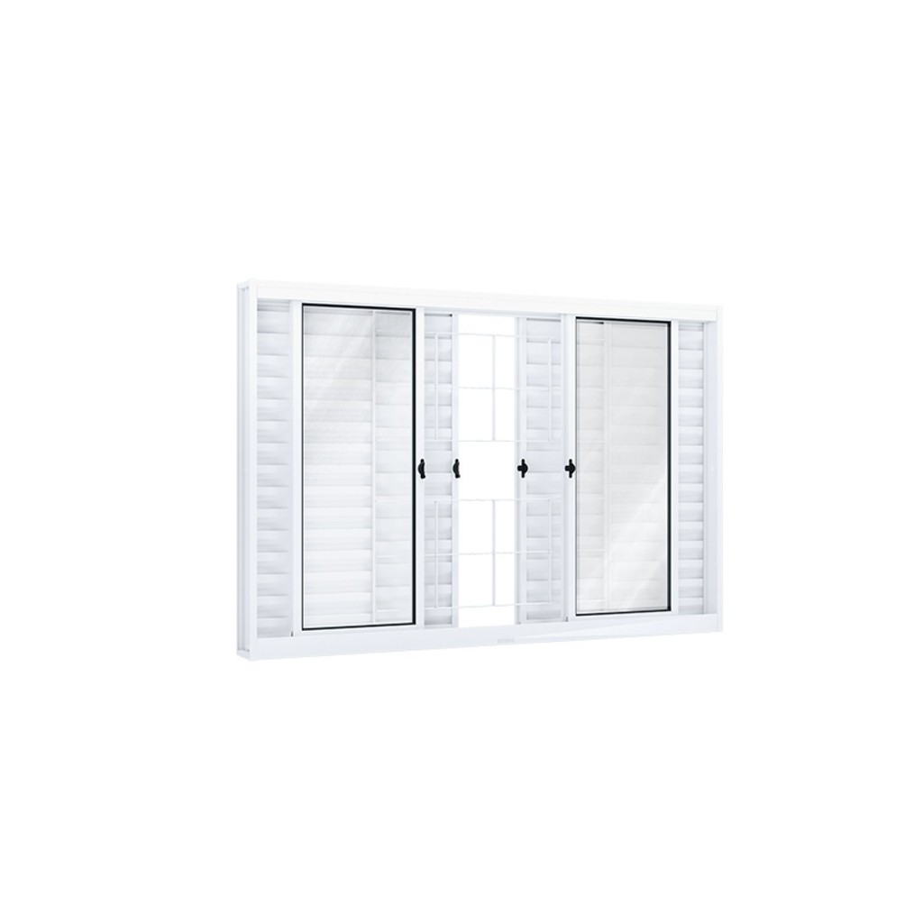 Janela de Aço Veneziana de Correr 100x100cm 6 Folhas com Grade Quadrada Riobras em Oferta na Shopee