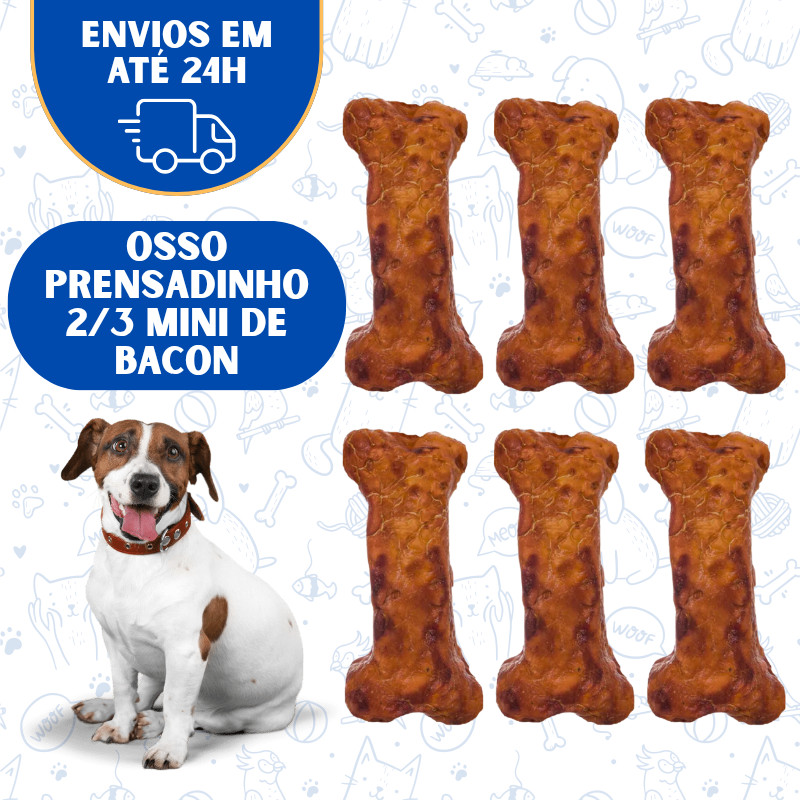 Petisco Natural para Cachorro Osso Prensado Mini Defumado Bacon 6 Unidades