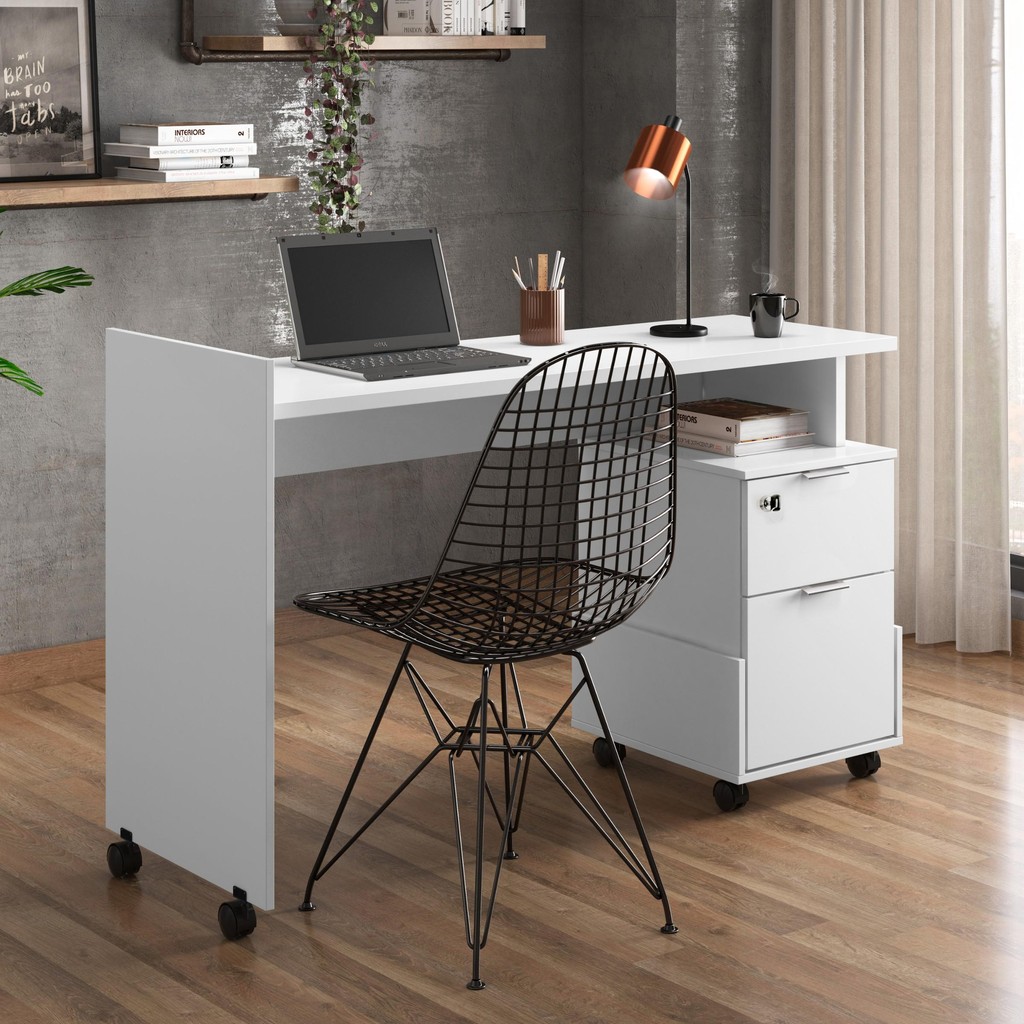 Mesa Para Computador Alessa Com 2 Gavetas Mesa Mod1 Branco Lukaliam em Oferta na Shopee