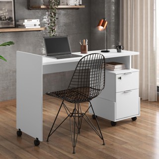 Mesa Para Computador Alessa Com 2 Gavetas Mesa Mod1 Branco Lukaliam em Oferta na Shopee