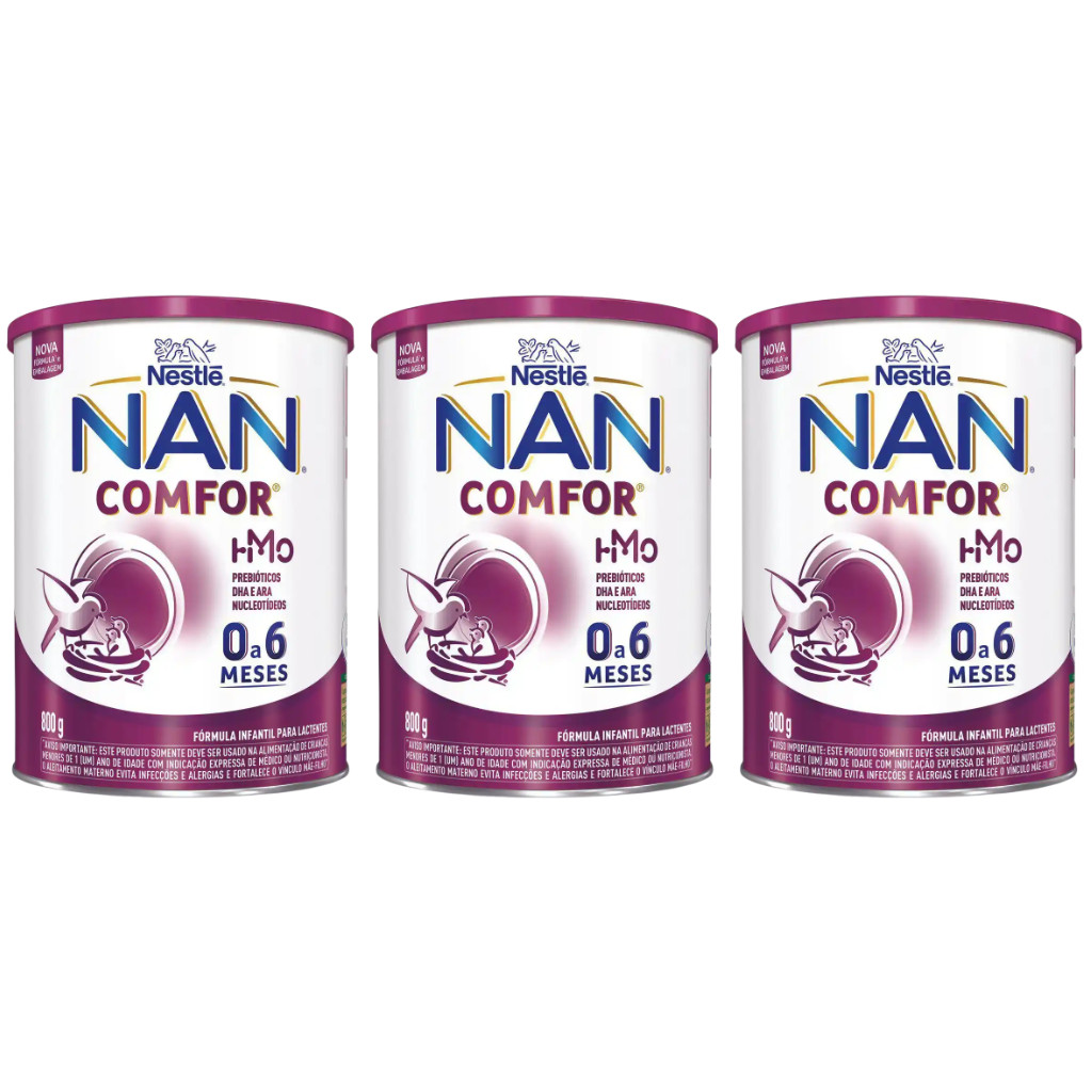 Kit com 03 Fórmula Infantil Nestlé NAN Comfort 1 – 0 a 6 meses 800gr