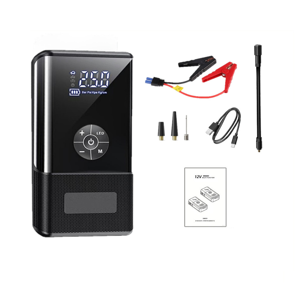 4 em 1 - Auxiliador Partida Compressor de Ar PowerBank Portátil Multifuncional Carregamento 12V