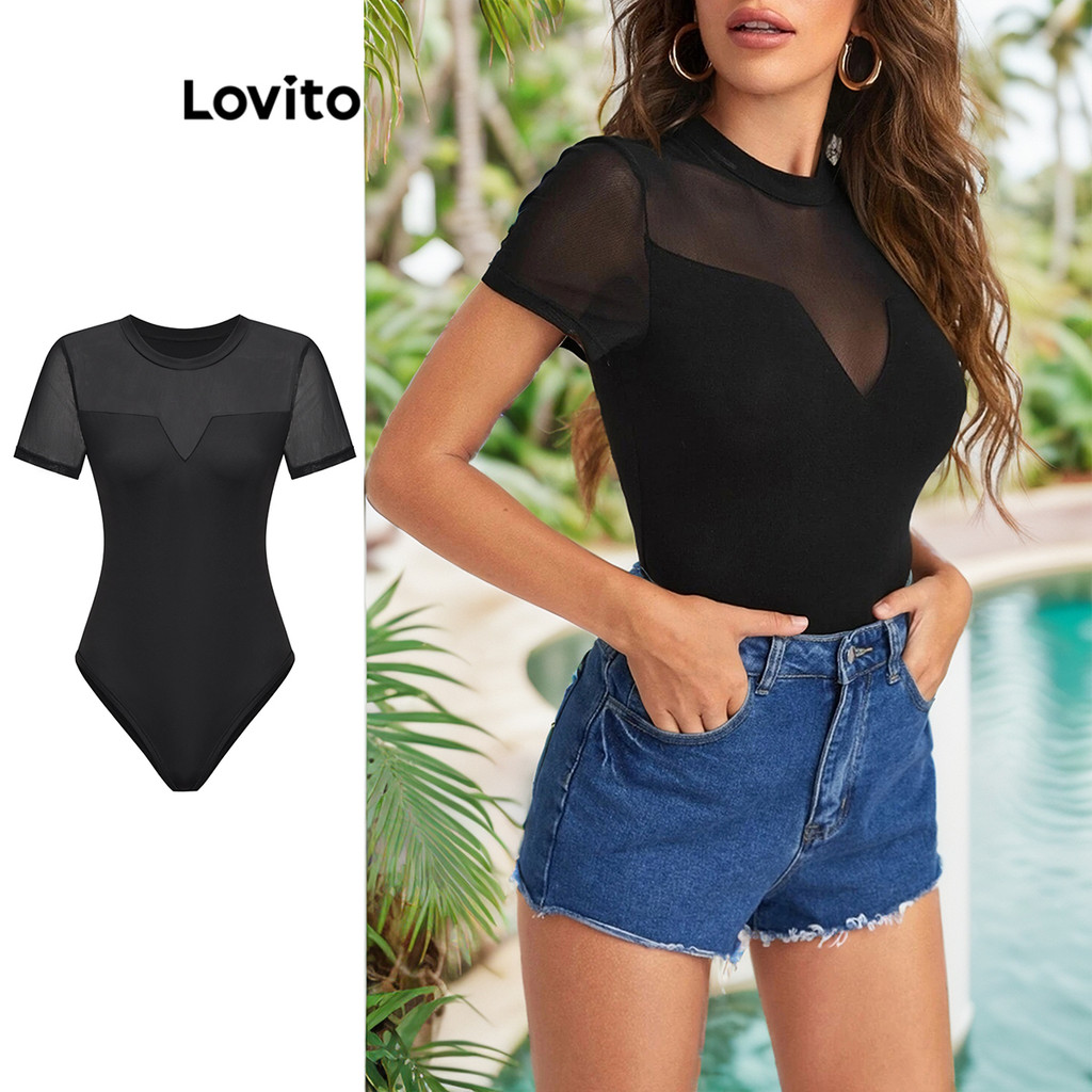 Lovito Body Casual Com Costura Lisa Para Mulheres L71ED288 (Preto) em Oferta na Shopee
