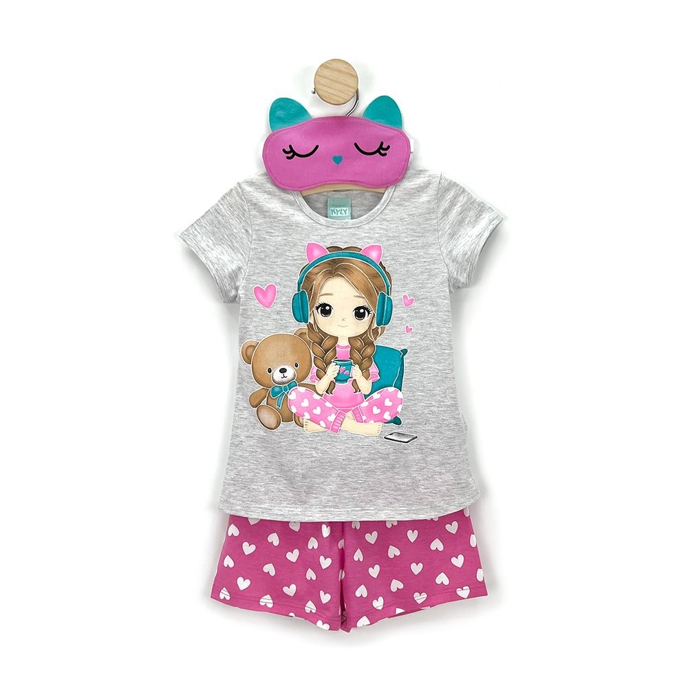 Pijama Menina Fone Ursinho c/ Máscara Brilha no Escuro - Kyly em Oferta na Shopee