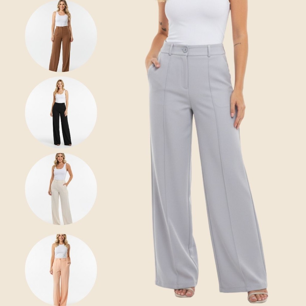 Calça Pantalona Duna Com Botão em Oferta na Shopee