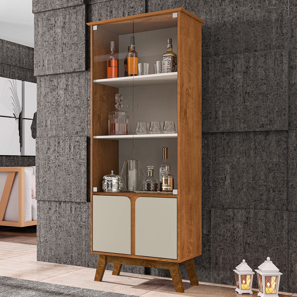 Cristaleira Beverly 4 Portas com Vidro Naturalle/Off White - Pnr Móveis em Oferta na Shopee