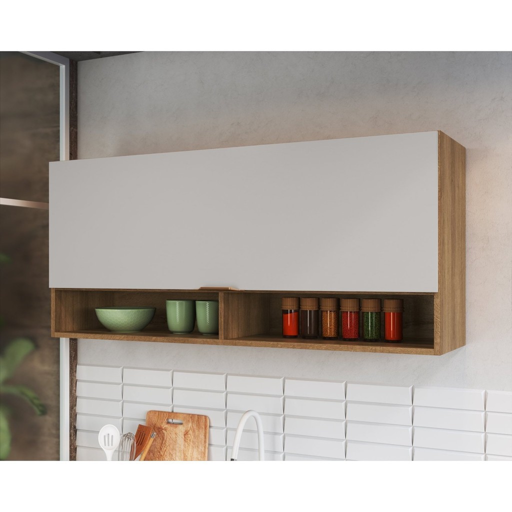 Armário Aéreo 1 Porta Basculante 2 Nichos 120cm Veneza Modulada Mel/Arenas