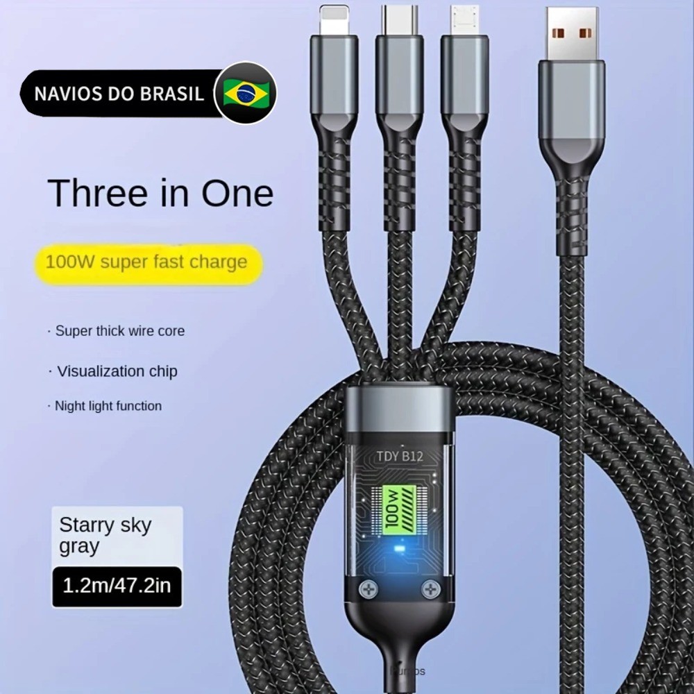 3 Em 1 Tipo C IOS Micro USB Carregamento Super Rápido Anti-Quebra 100W Cabos Trançados Caseplan