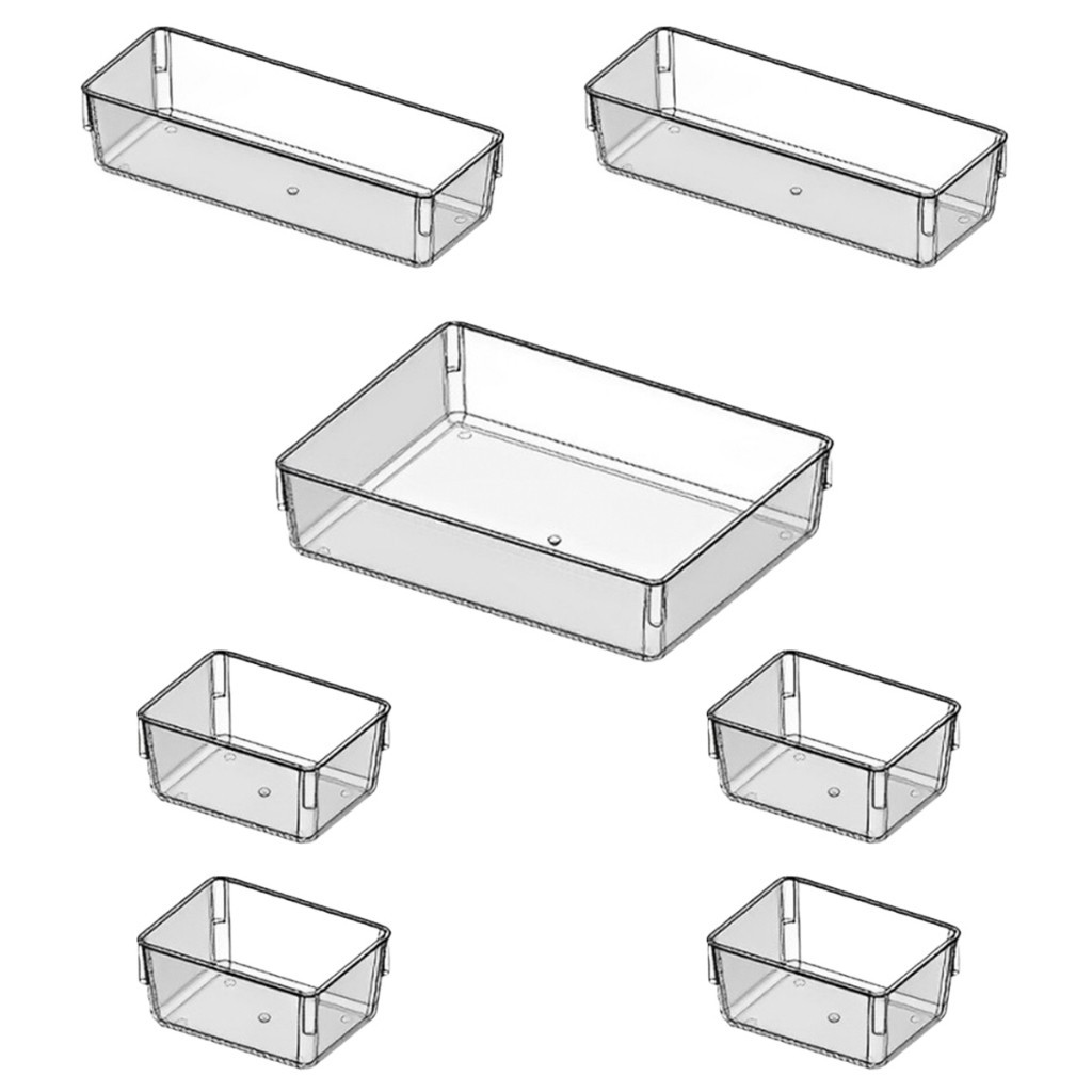 Kit com 7 Cestos Organizadores Modular de Acrílico Cristal Para Geladeiras Gavetas e Maquiagens