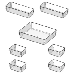 Kit com 7 Cestos Organizadores Modular de Acrílico Cristal Para Geladeiras Gavetas e Maquiagens