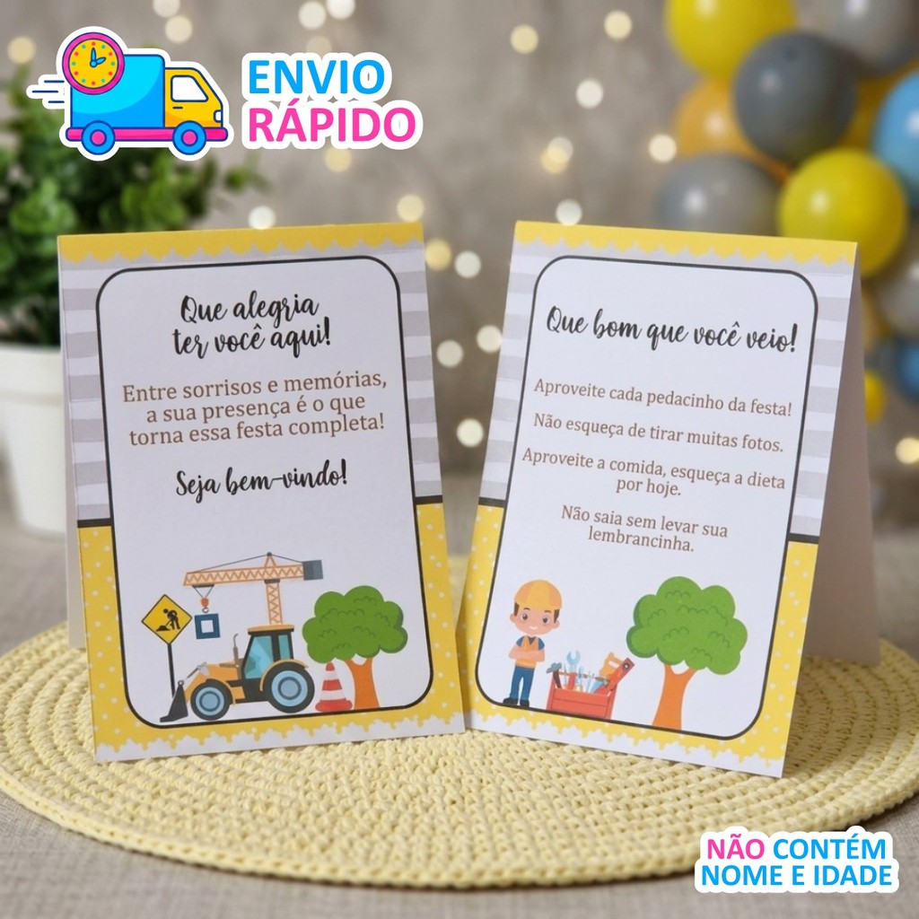 Plaquinhas de mesa Trator - Construtor - PRONTA ENTREGA - kit festa Lembrancinhas mimos decoração centro personalizados