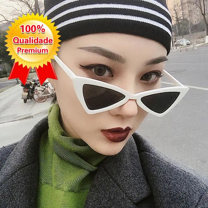 🔥Europeu americano moda triângulo invertido olho de gato óculos de sol feminino quadro branco engraçado óculos masculin