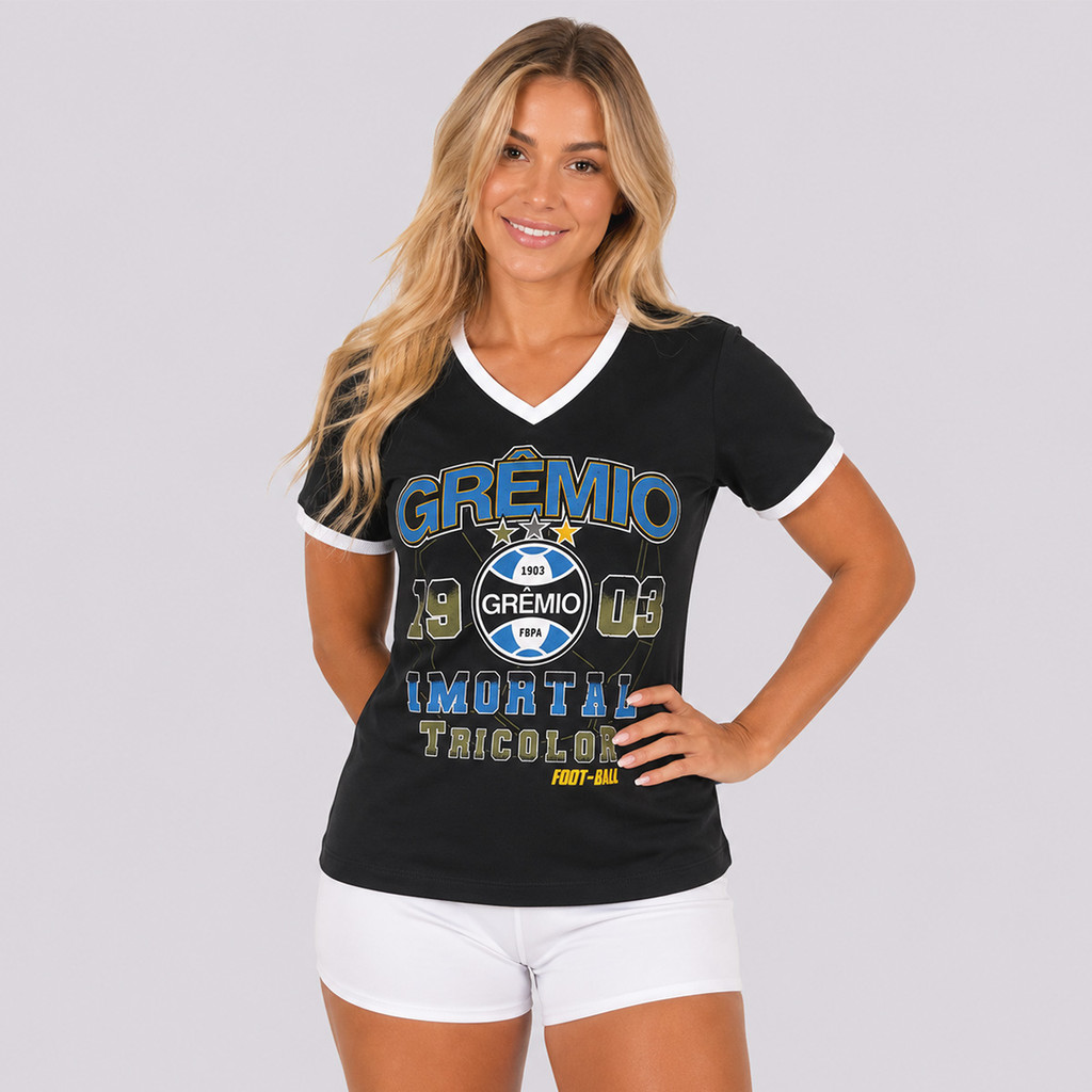 Camisa Grêmio Baby Look Imortal Feminina Preta