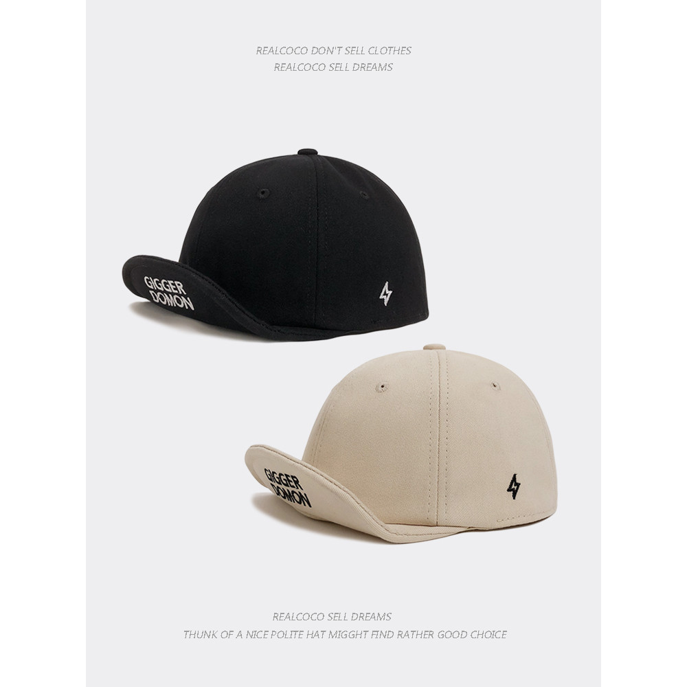 Estilo japonês rua de aba curta boné de pico Retro preto chapéu de aba Flip ferramentas exclusivas aba deformada All-Mat