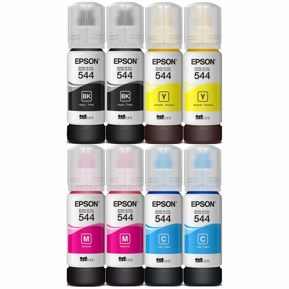 Kit 8 Tintas T544 544 Refil para Impressora Epson T544 L3110 L3150 L5190
