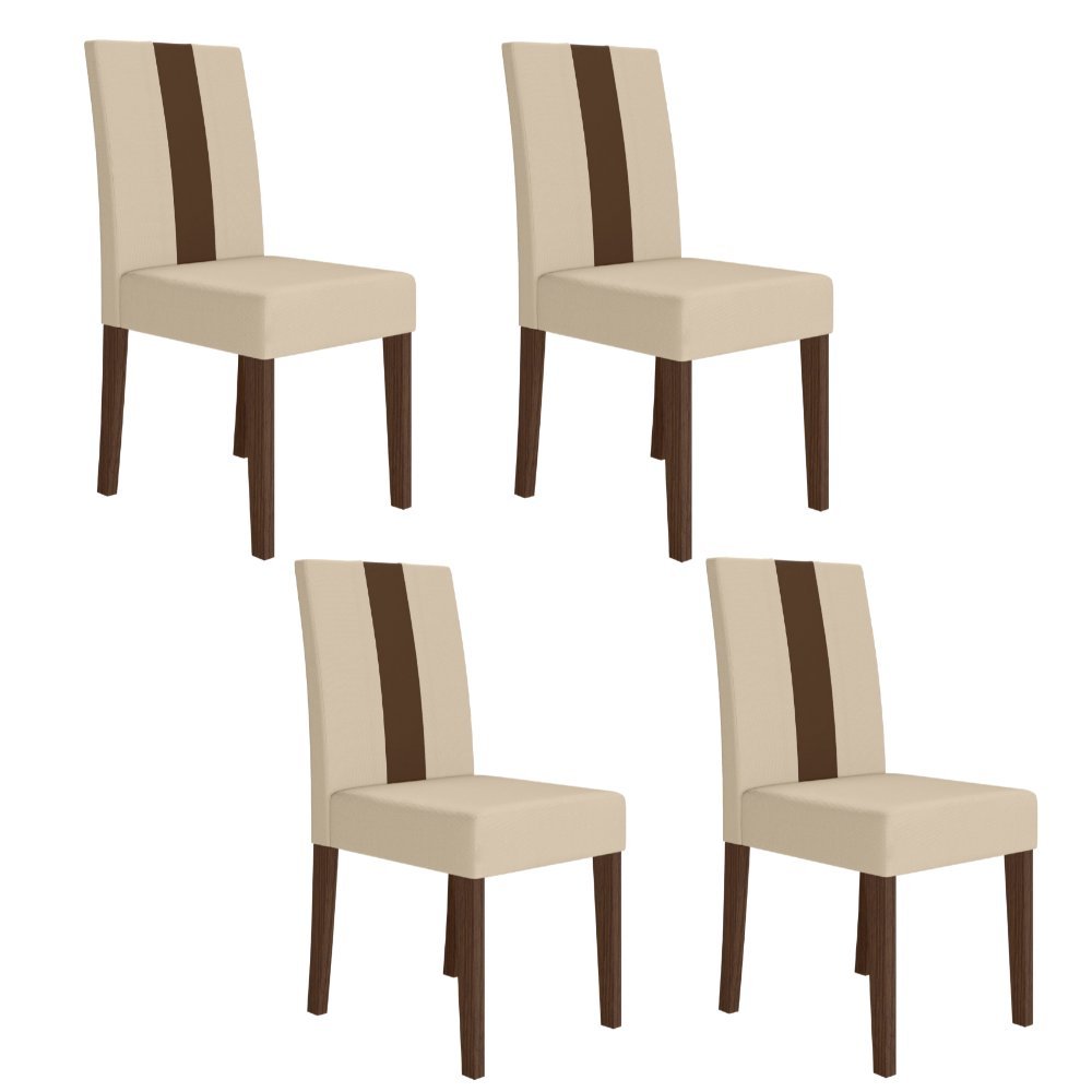 Kit 4 Cadeiras de Jantar Estofadas Lisa Courvin Pés MDF Linea Amêndoa/Marfim