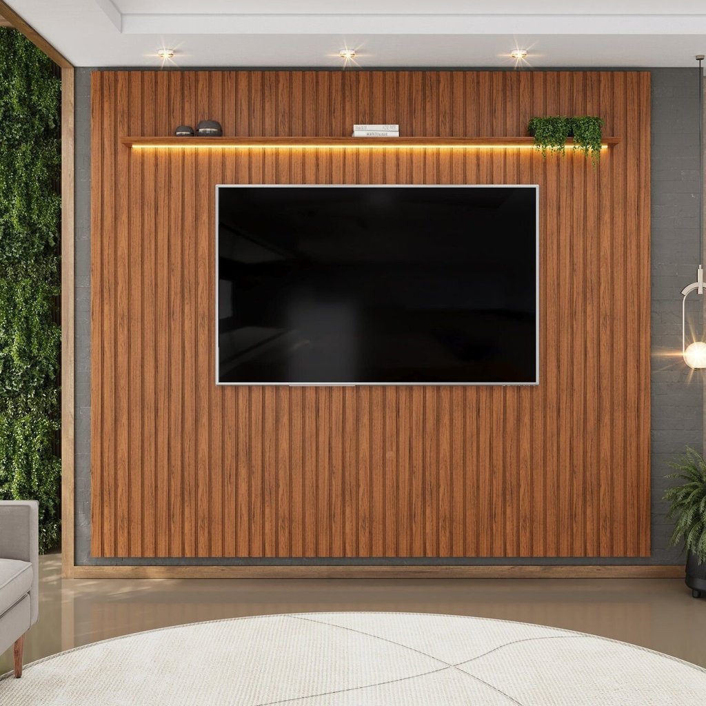 Painel Ripado para TV até 75 Polegadas com LED MDF 275CMX240CM Trento Freijó