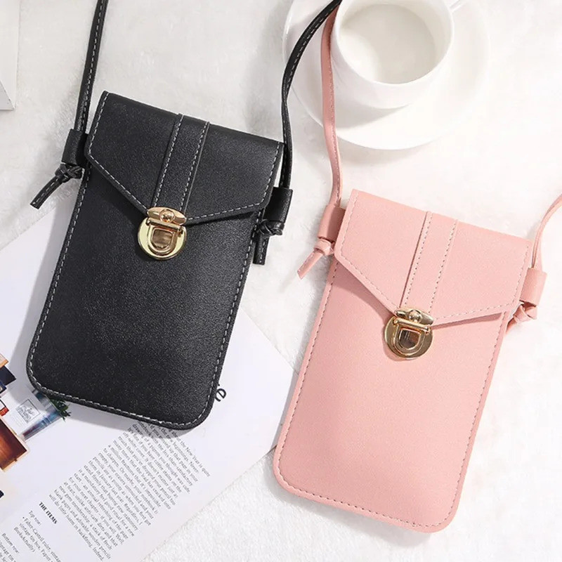 Bolsa de Ombro Feminina com Tela Sensível ao Toque, Porta-Cartões Transparente, Bolsa de Mão para Meninas, Clutch de Cou