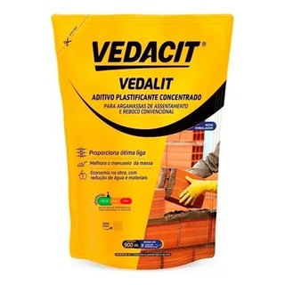 Vedalit Plastificante Concentrado Argamassa Vedacit 900ml Amarelo Fosco Para Reboco Assentamento Revestimento Construção