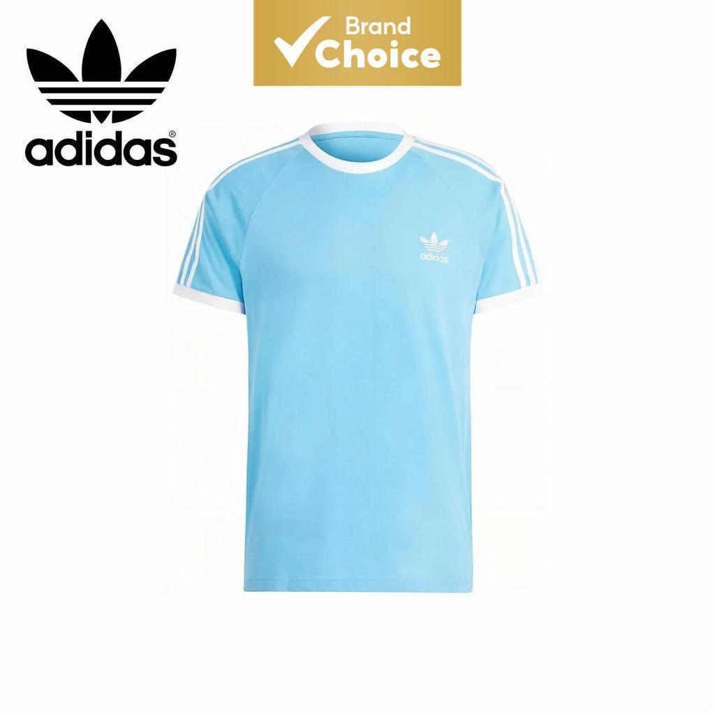 Adidas Originals adicolor Série Logo Riscas Capuz Gola Redonda T-shirt de Manga Curta Unissex Azul Claro