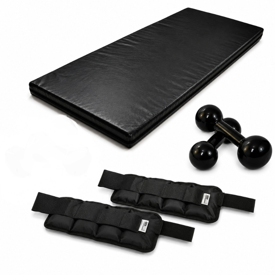 Promoção!! Kit Fitness  com Colchonete Academia 90x40x3+ Par de Halteres Bola Emborrachado 4kg + Par de Caneleira 4kg