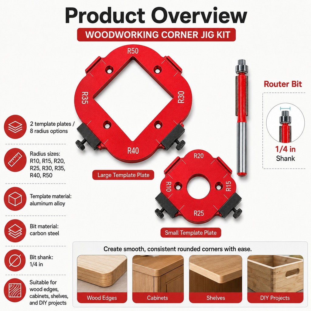 DIY Furniture Edge Forming Tool Kit – Roundover Router Jig with 1/4 Inch Bit & Trimmer for Safe, Burr-Free Finishes
