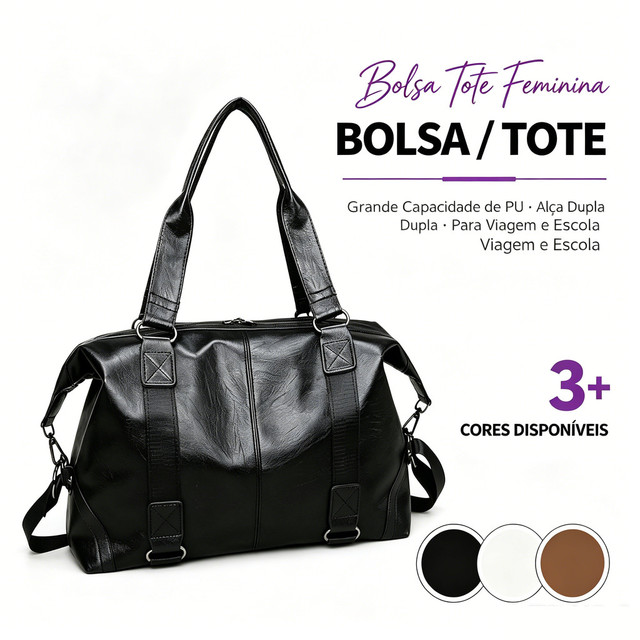 Bolsa Tote Feminina de Grande Capacidade em PU com Alça Dupla para Viagens e Escola