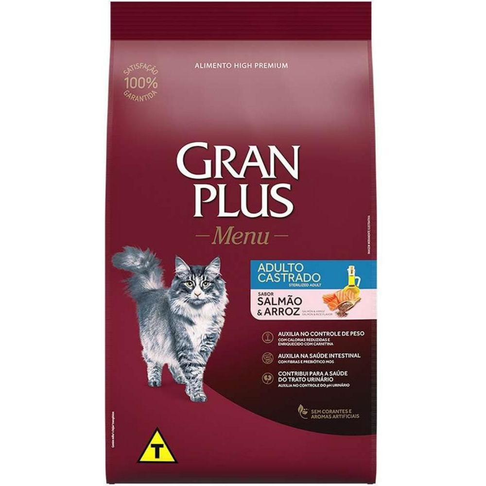 Ração Menu para Gatos Castrados Adulto Sabor Salmão e Arroz 10,1 Kg Granplus