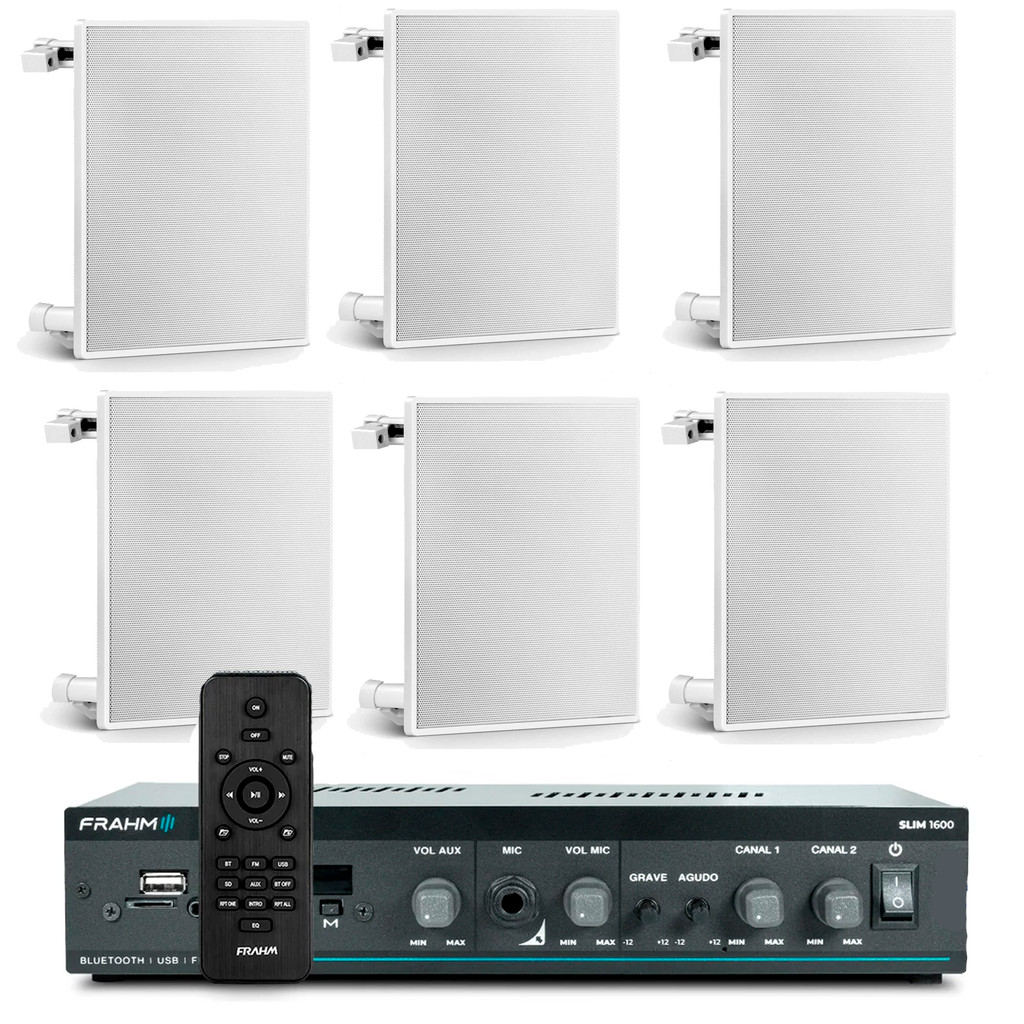 Som Ambiente Frahm + 6 Arandelas Teto Gesso + Receiver Bluetooth - Frahm